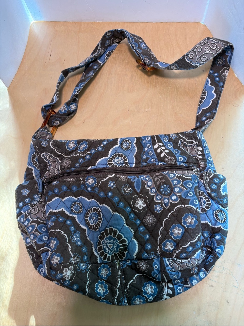 Tanya Lee Blue & Black Quilted Purse Bag Floral Paisley Zipper Pocket